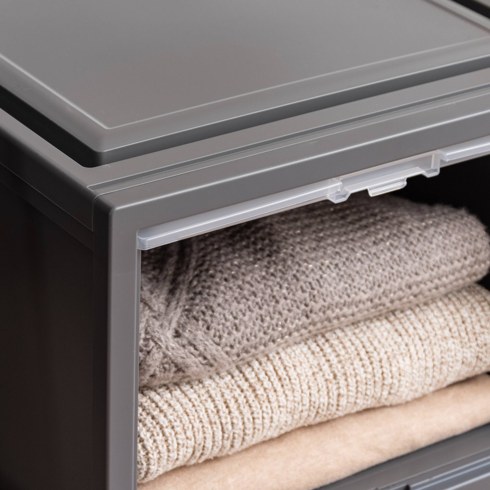 Iris® Gray Deep Box Chest With Sliding Door, 3 Pack